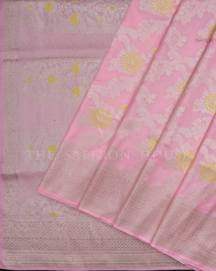 Baby Pink Handwoven Banarasi Silk Saree - TSH2506175