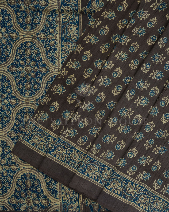 Elephant Grey Handwoven Dupion Tussar Silk Saree - TSH5026