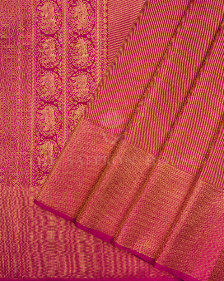 Pinkish Magenta Handwoven Brocade Kanjivaram Silk Saree - TSH2506258