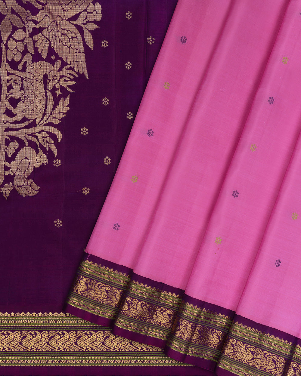 Lotus Pink And Purple Handwoven Kanjivaram Silk Saree - TSH2506018- view2