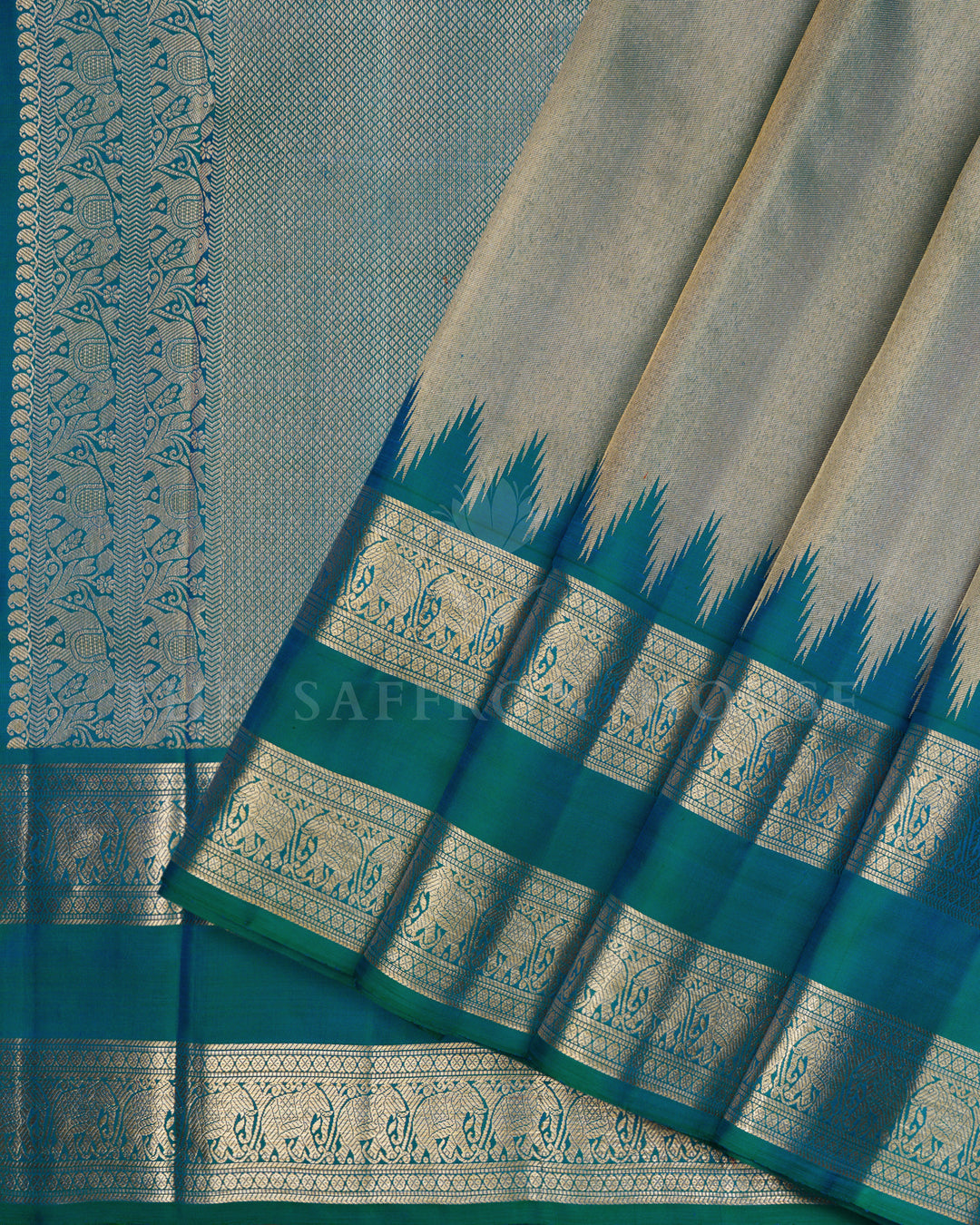 Peacock Blue Retta Pett Handwoven Kanjivaram Silk Saree - TSH2506266