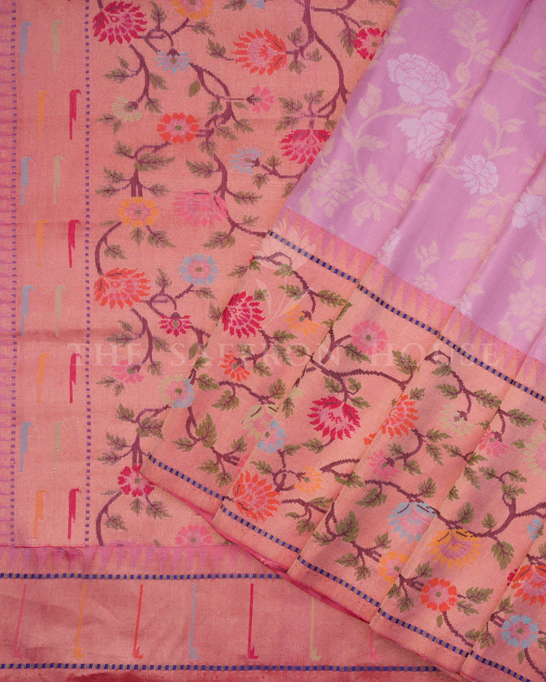 Peach Ektar Banarasi Saree with Multicolor Meenakari Cutwork Border