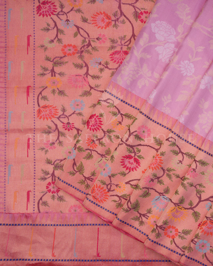 Peach Ektar Banarasi Saree with Multicolor Meenakari Cutwork Border