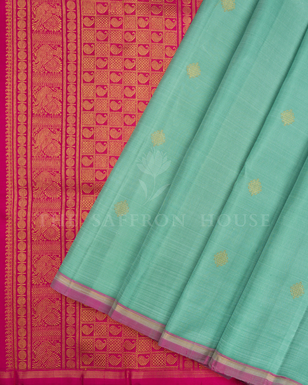 Pastel Mint Green And Pink Handwoven Kanjivaram Silk Saree - TSH2506232