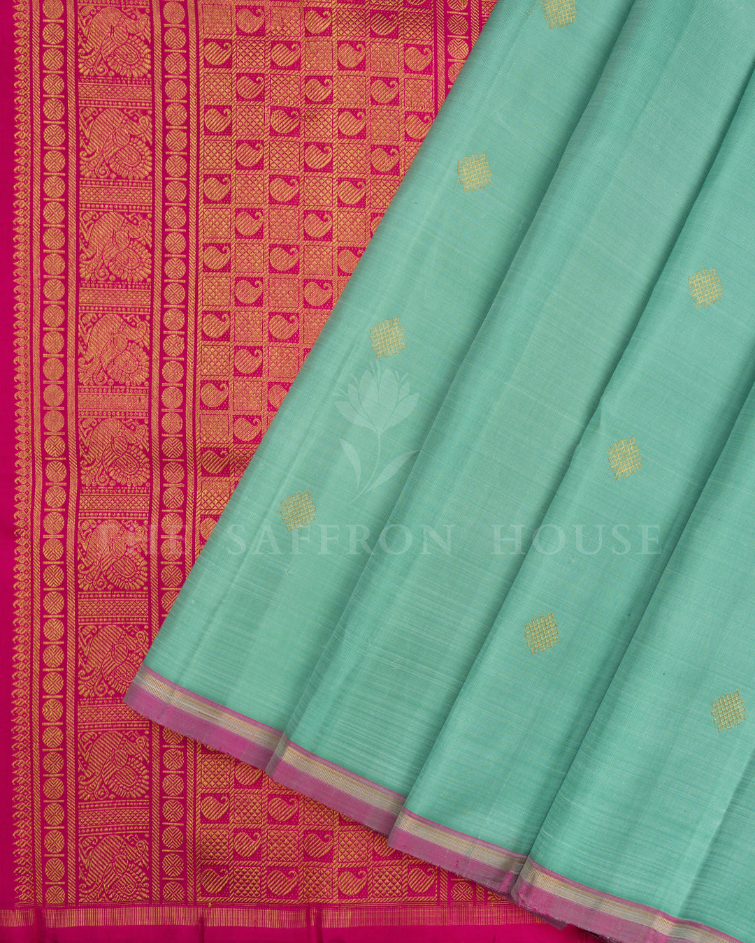 Pastel Mint Green And Pink Handwoven Kanjivaram Silk Saree - TSH2506232