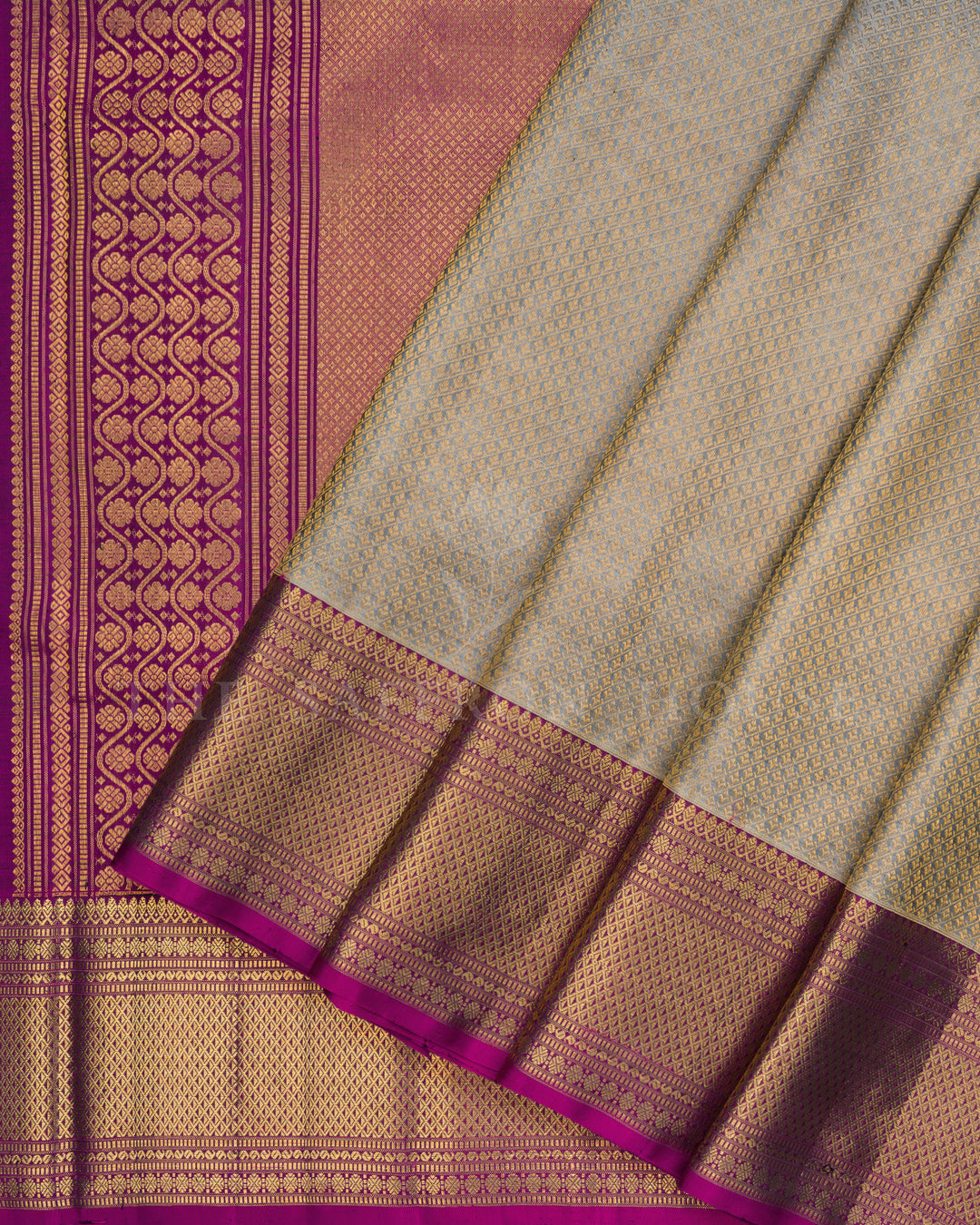 Grey And Magenta Handwoven Brocade Kanjivaram Silk Saree - TSH2506262