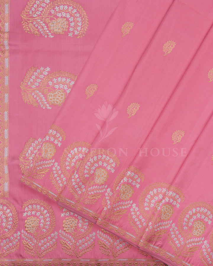 Light Pink Handwoven Banarasi Silk Saree - TSH2506160