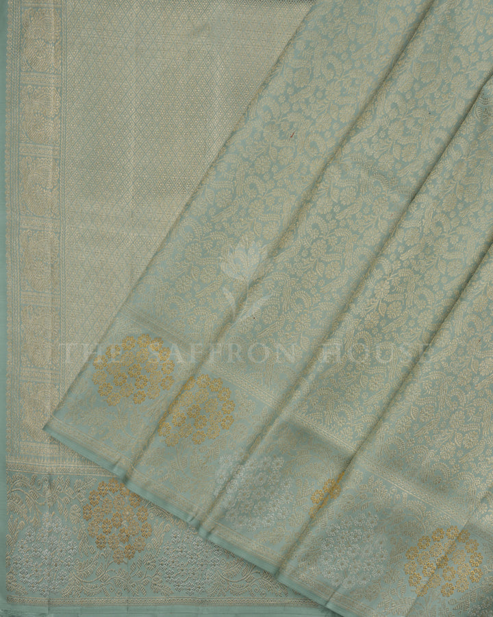 Powder Blue Handwoven Pastel Kanjivaram Silk Saree - TSH2506274