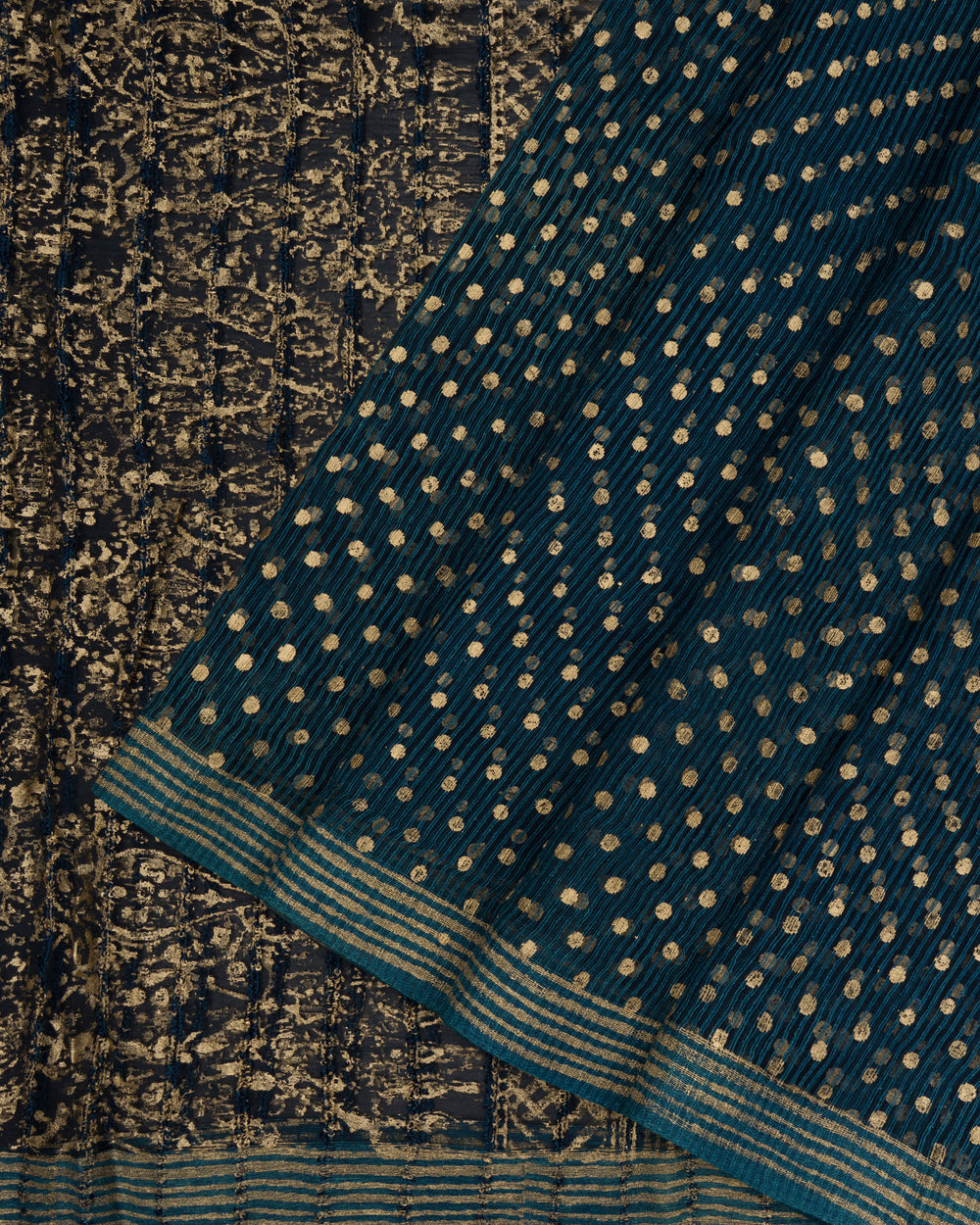 Blue Handwoven Tussar Organza Saree With Golden Zari Stripes - TSH2506079-view3