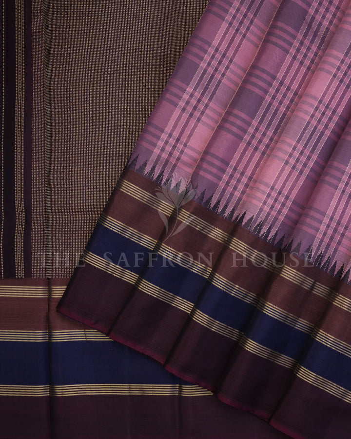 Handloom Pure Kanjivaram Silk Saree in Onion Pink And Arakku - TSH250060