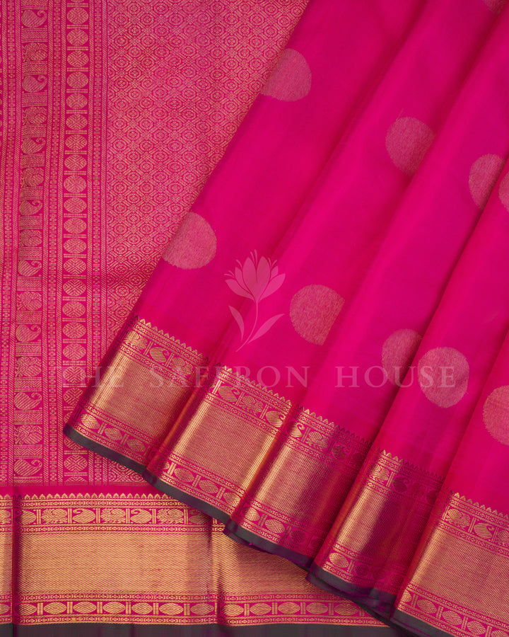 Handloom Pure Kanjivaram Silk Saree in Fuschia Pink - TSH250116