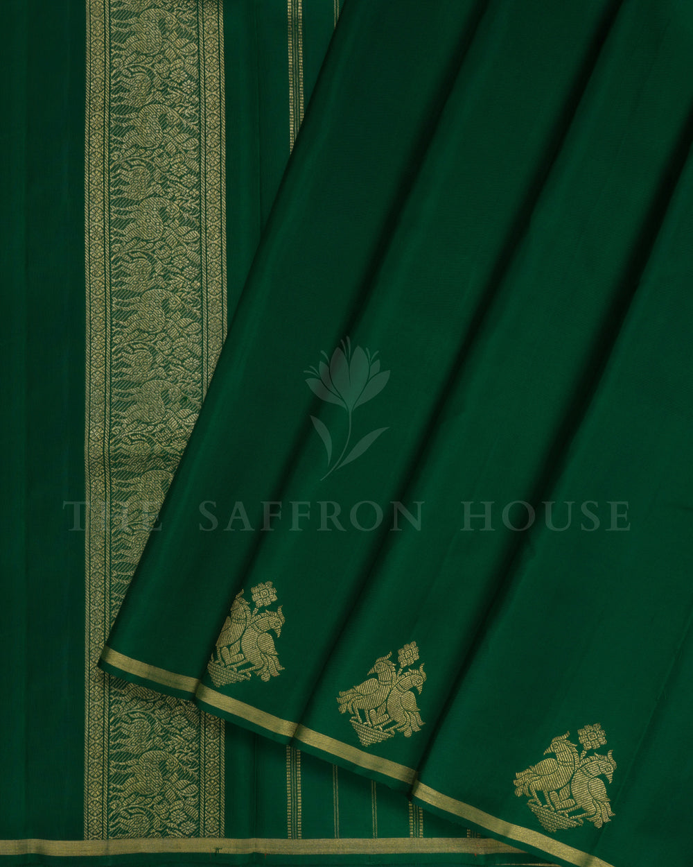Bottle Green Handwoven Kanjivaram Silk Saree - TSH8460077-View2