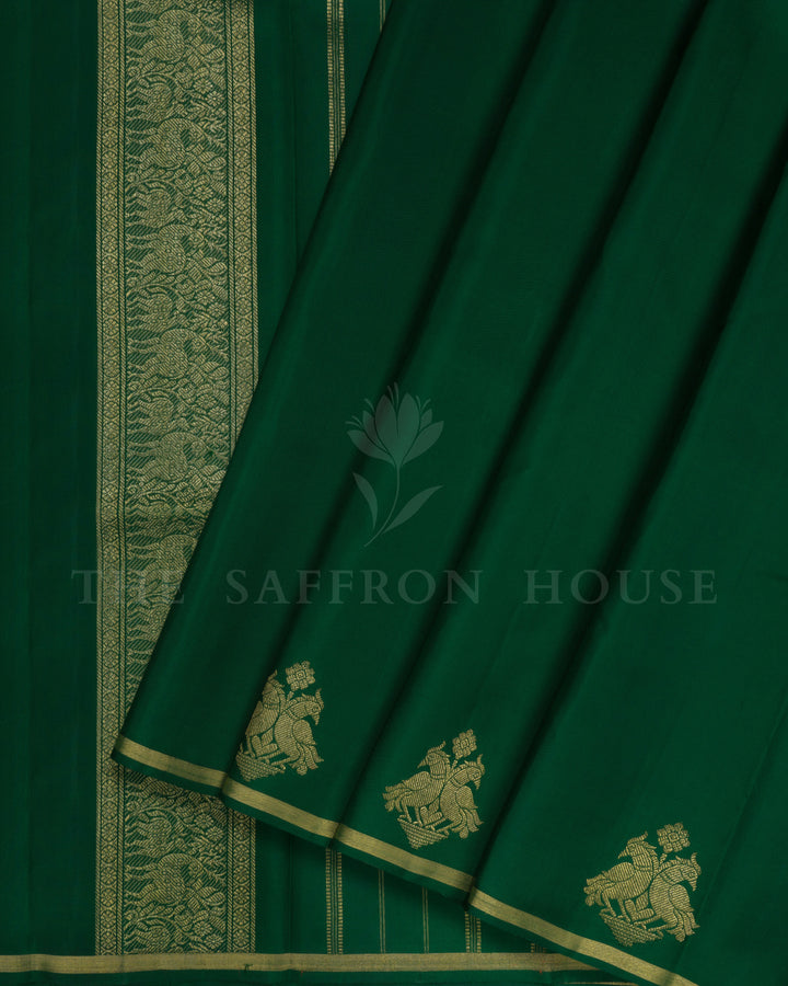 Bottle Green Handwoven Kanjivaram Silk Saree - TSH8460077-View2