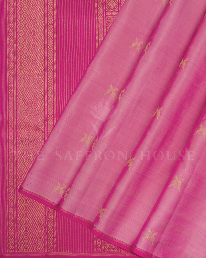 Lavender Pink And Magenta Pink No Border Handwoven Kanjivaram Silk Saree - TSH25062