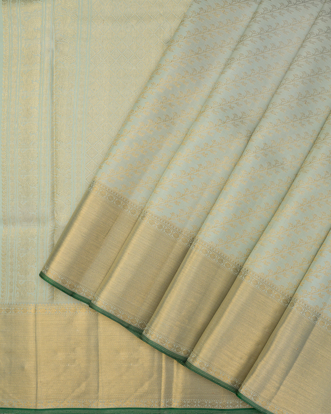 Sea Green Kanchivaram Silk Saree with Gold Zari Floral Weave