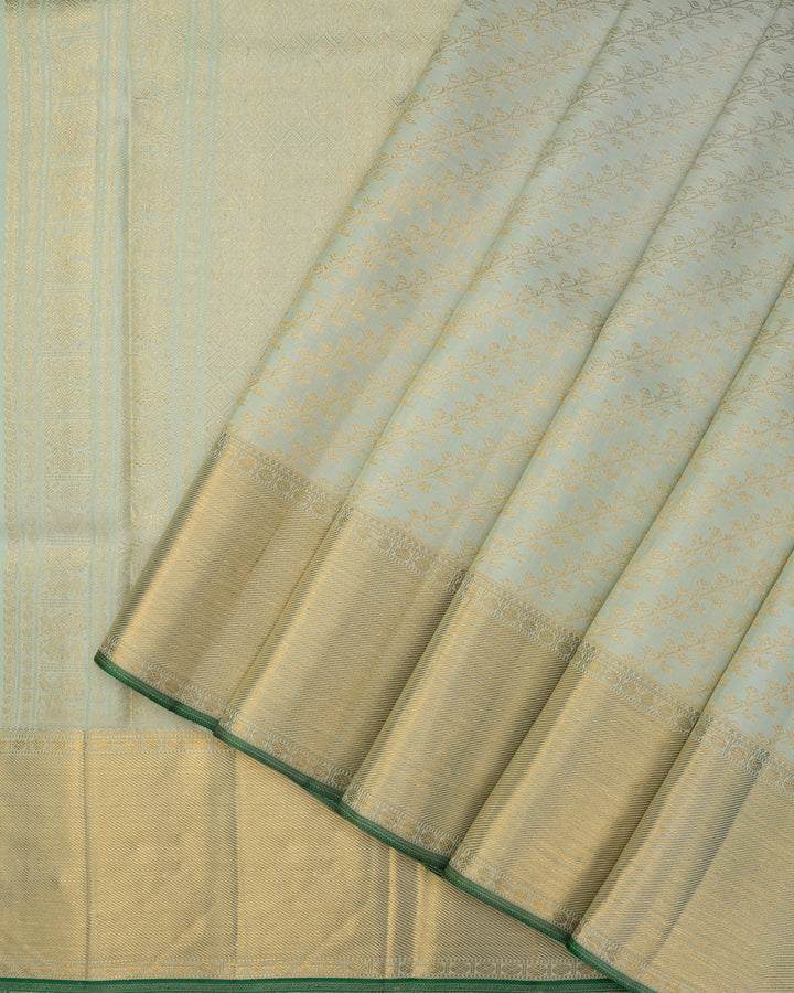 Sea Green Kanchivaram Silk Saree with Gold Zari Floral Weave