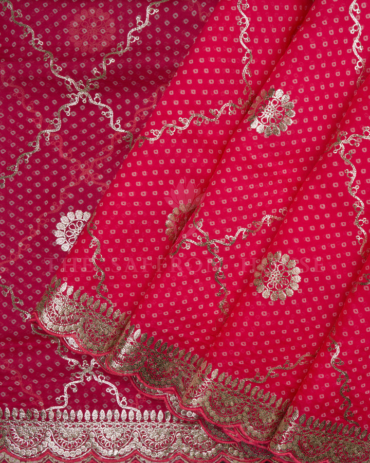 Pink Handwoven Bandini Printed Organza Saree - TSH846014