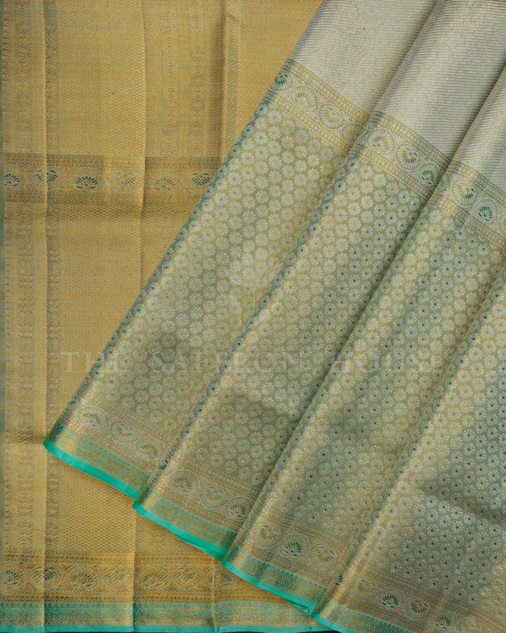 Light Ice Blue Handwoven Pastel Kanjivaram Silk Saree - TSH2506289