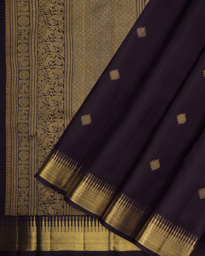 Dark Chocolate Brown Handwoven Kanjivaram Silk Saree - TSH2506209