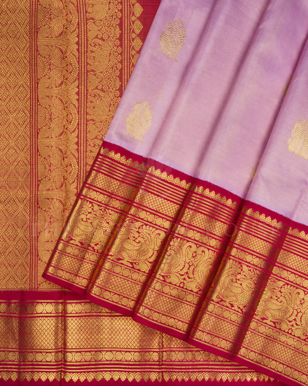 Lavender Pink And Maroon Handwoven Kanjivaram Silk Saree - TSH250094-View2