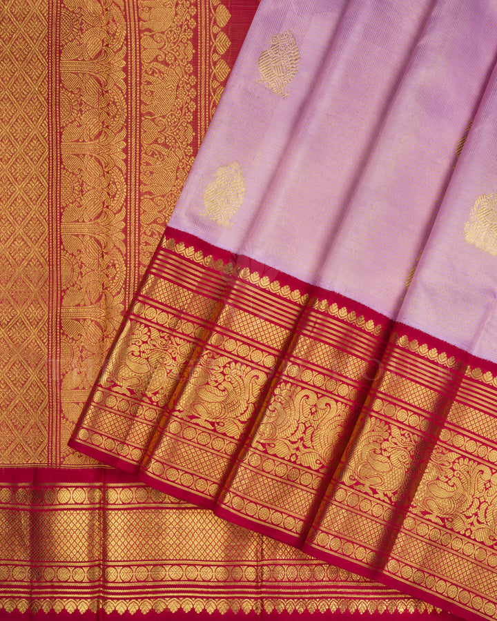 Lavender Pink And Maroon Handwoven Kanjivaram Silk Saree - TSH250094-View2