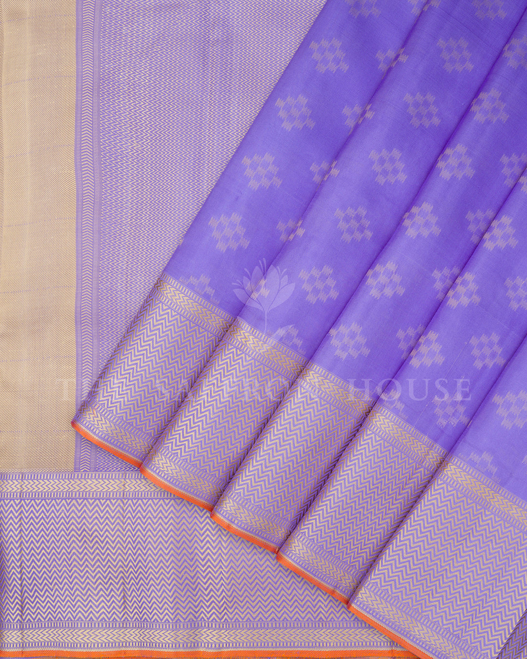 Violet Kanchivaram Silk Saree with Diamond Weave & Chevron Zari Border