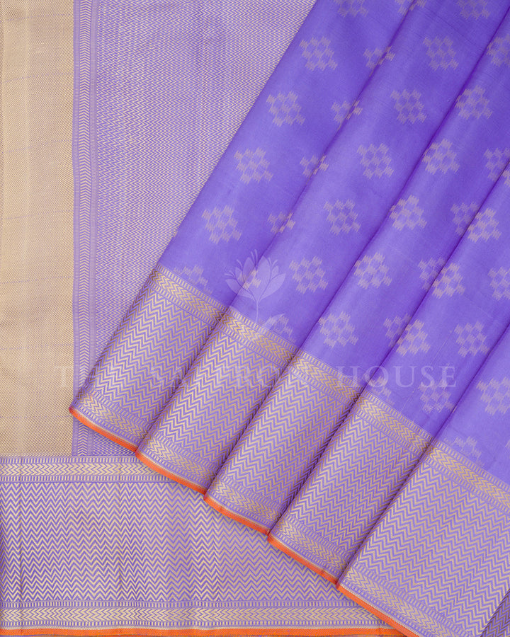Violet Kanchivaram Silk Saree with Diamond Weave & Chevron Zari Border