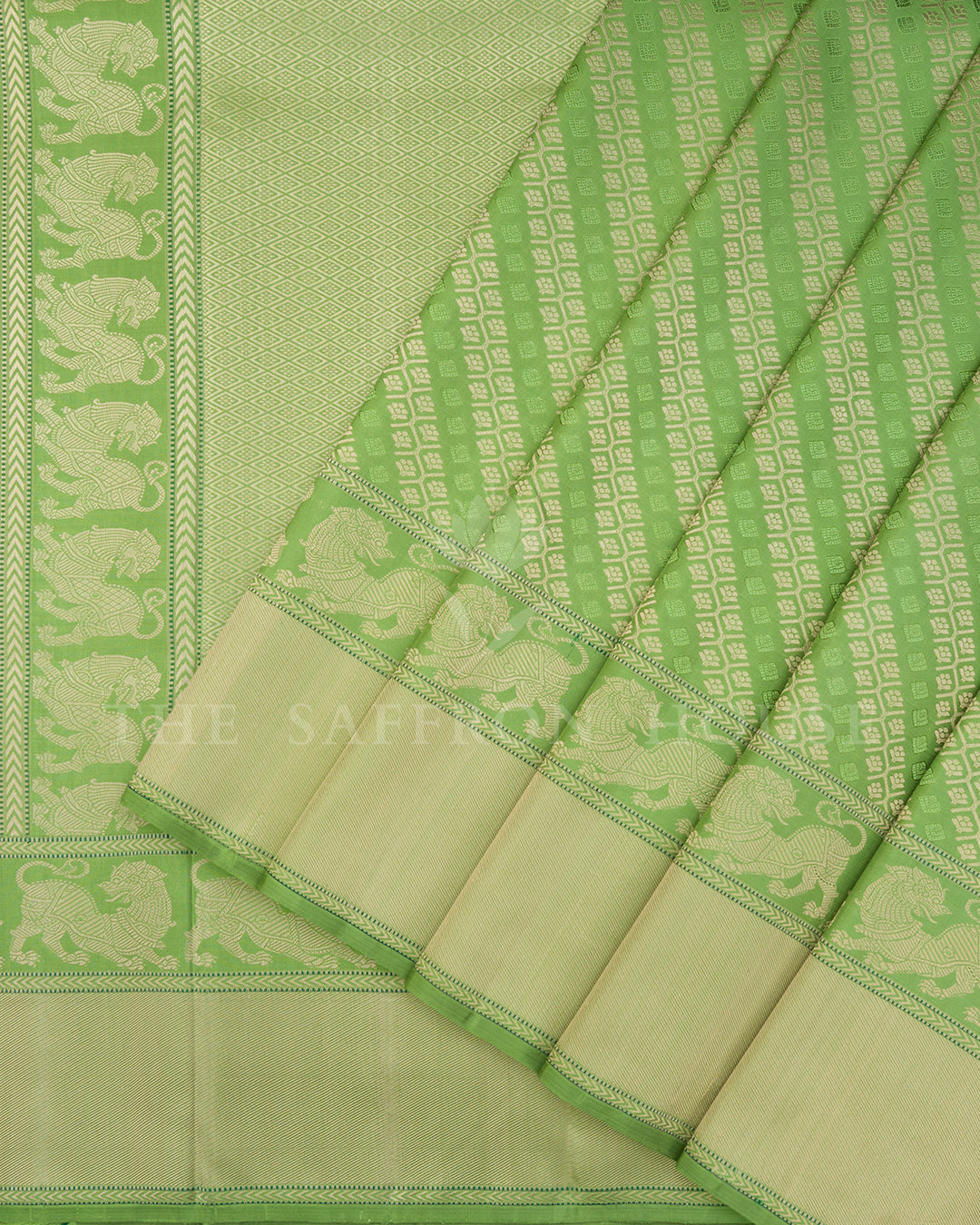 Green Thread Work Kanchivaram Saree with Yali Motif Border