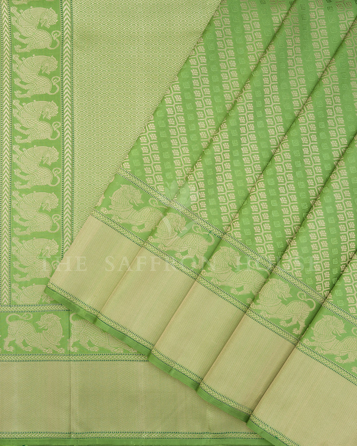 Green Thread Work Kanchivaram Saree with Yali Motif Border