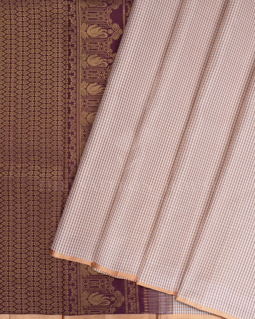 Beige And Chocolate Brown Handwoven Kanjivaram Silk Saree - TSH846038-view2