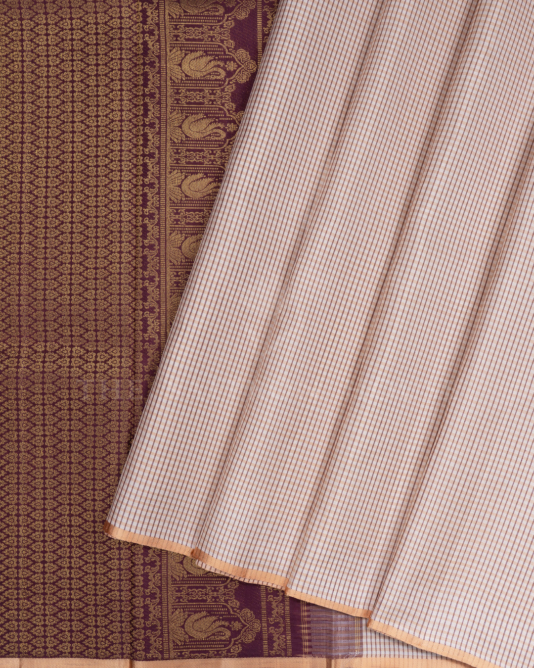 Beige And Chocolate Brown Handwoven Kanjivaram Silk Saree - TSH846038-view2