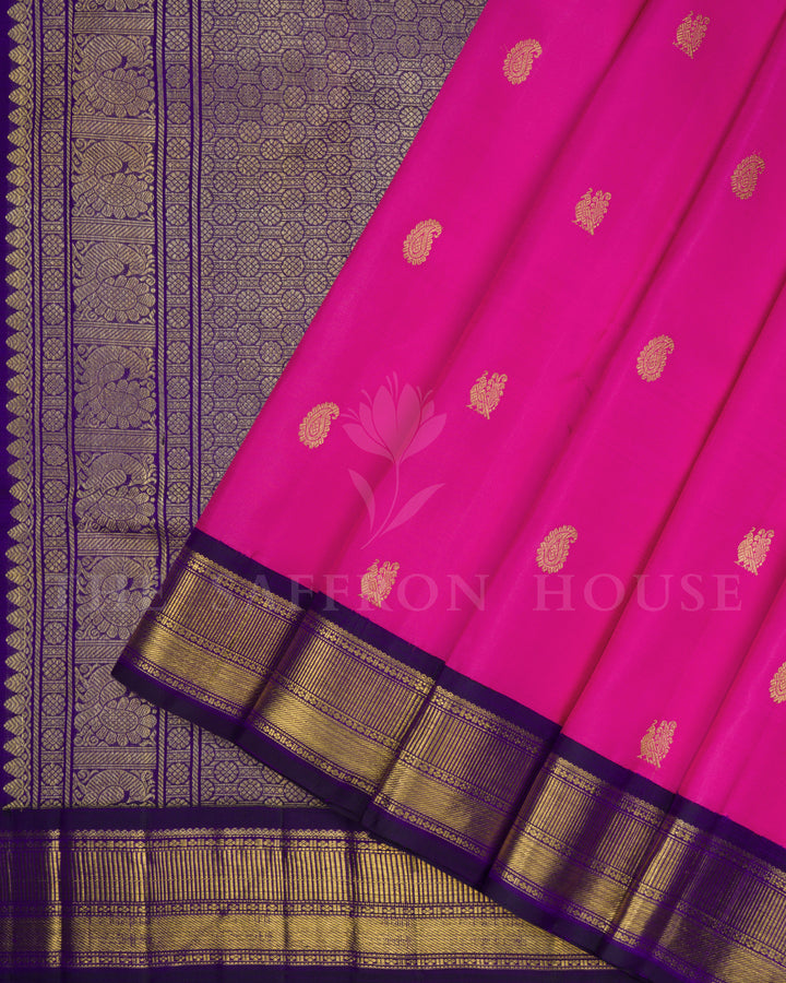 Magenta And Navy Blue Handwoven Kanjivaram Silk Saree - TSH2506211