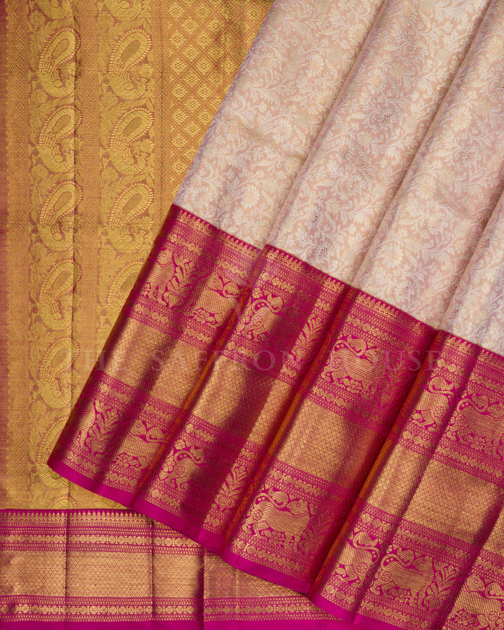 Rose Gold And Rani Pink Handwoven Kanjivaram Silk Saree - TSH2506288
