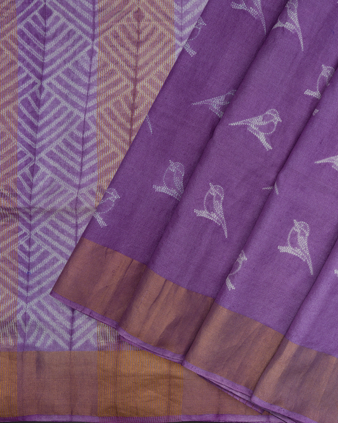 Lavender Handwoven Tussar Shibori Printed Saree - TSH8460062