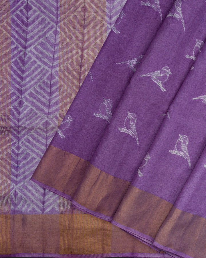 Lavender Handwoven Tussar Shibori Printed Saree - TSH8460062