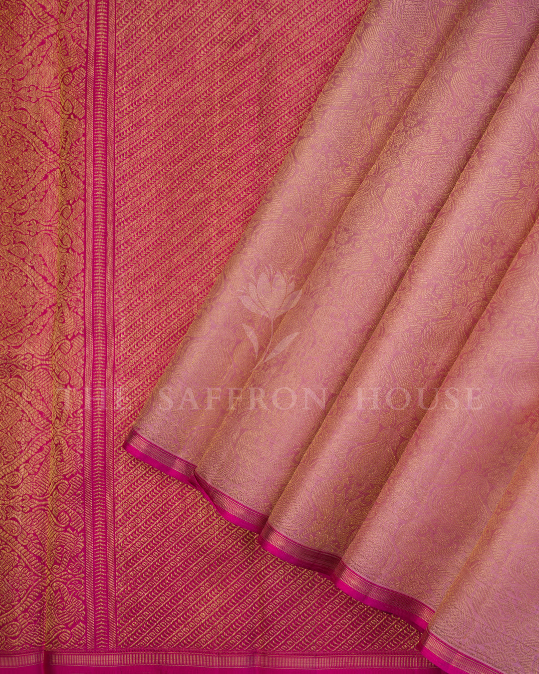 Handloom Pure Kanjivaram Silk Saree in Onion Pink And Rani Pink - TSH250200