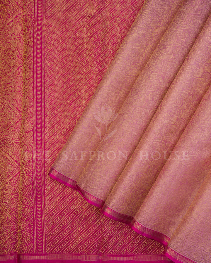 Handloom Pure Kanjivaram Silk Saree in Onion Pink And Rani Pink - TSH250200