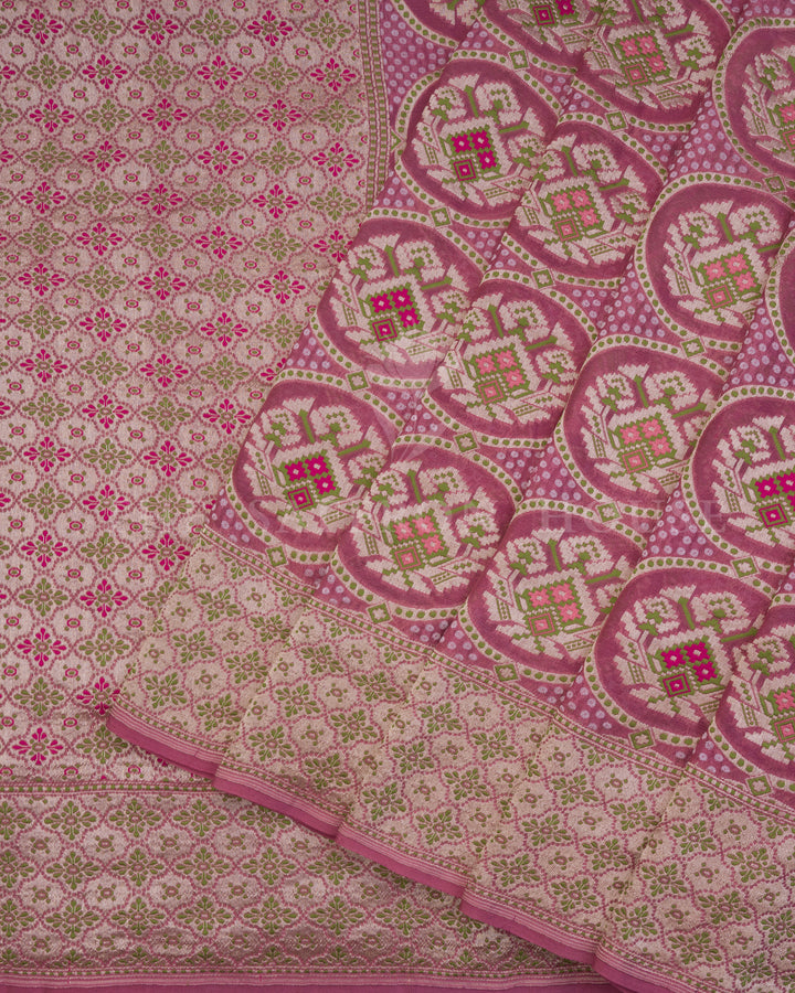 Rose Pink Kadwa Khaddi Georgette Saree with Meenakari Floral Medallions
