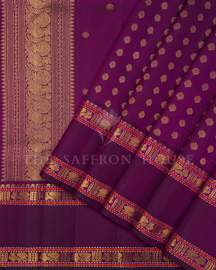 Purple Kanchivaram Silk Saree with Multicolor Zari Border