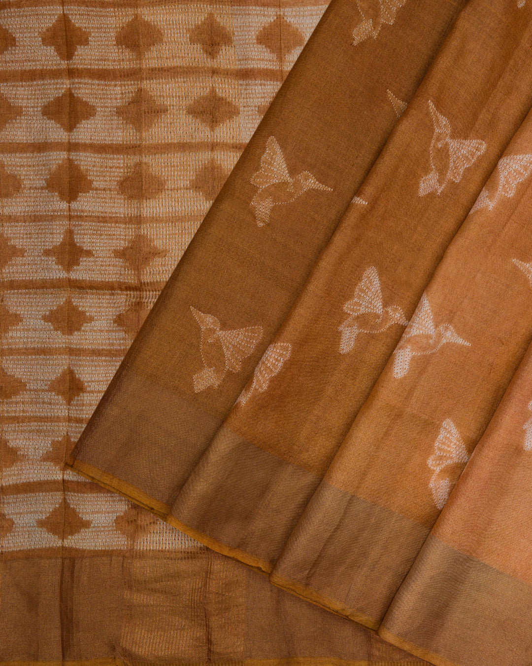 Rust Handwoven Tussar Saree - TSH8460061