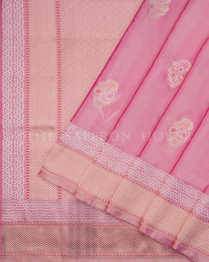 Blush Pink Mashru Banarasi Saree with Geometric Zari Highlights