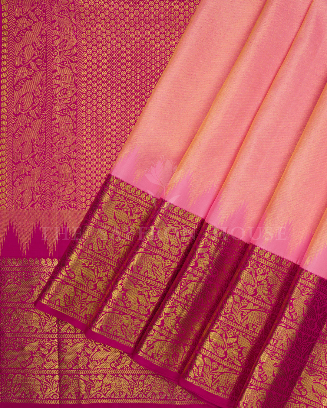 Baby Pink And Magenta Handwoven Tissue Kanjivaram Silk Saree - TSH2506276