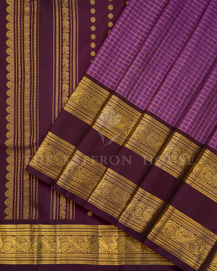 Lavender & Maroon Kanchivaram Silk Saree with Gold Zari