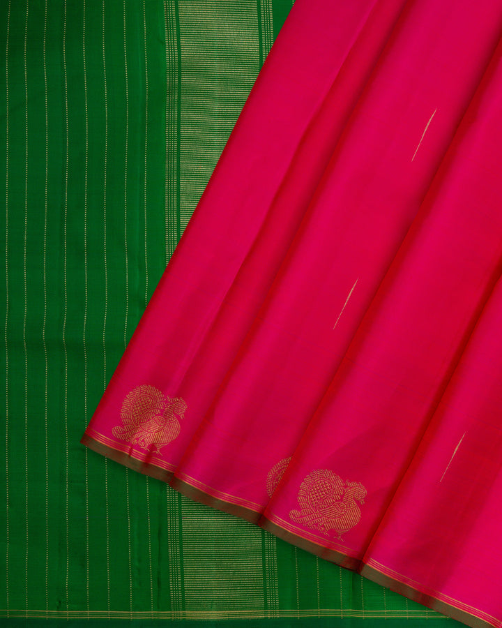 Rani Pink And Leaf Green Handwoven Kanjivaram Silk Saree - TSH2506228