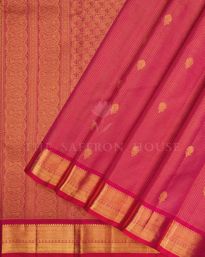 Pinkish Red Handwoven Kanjivaram Silk Saree - TSH2506251