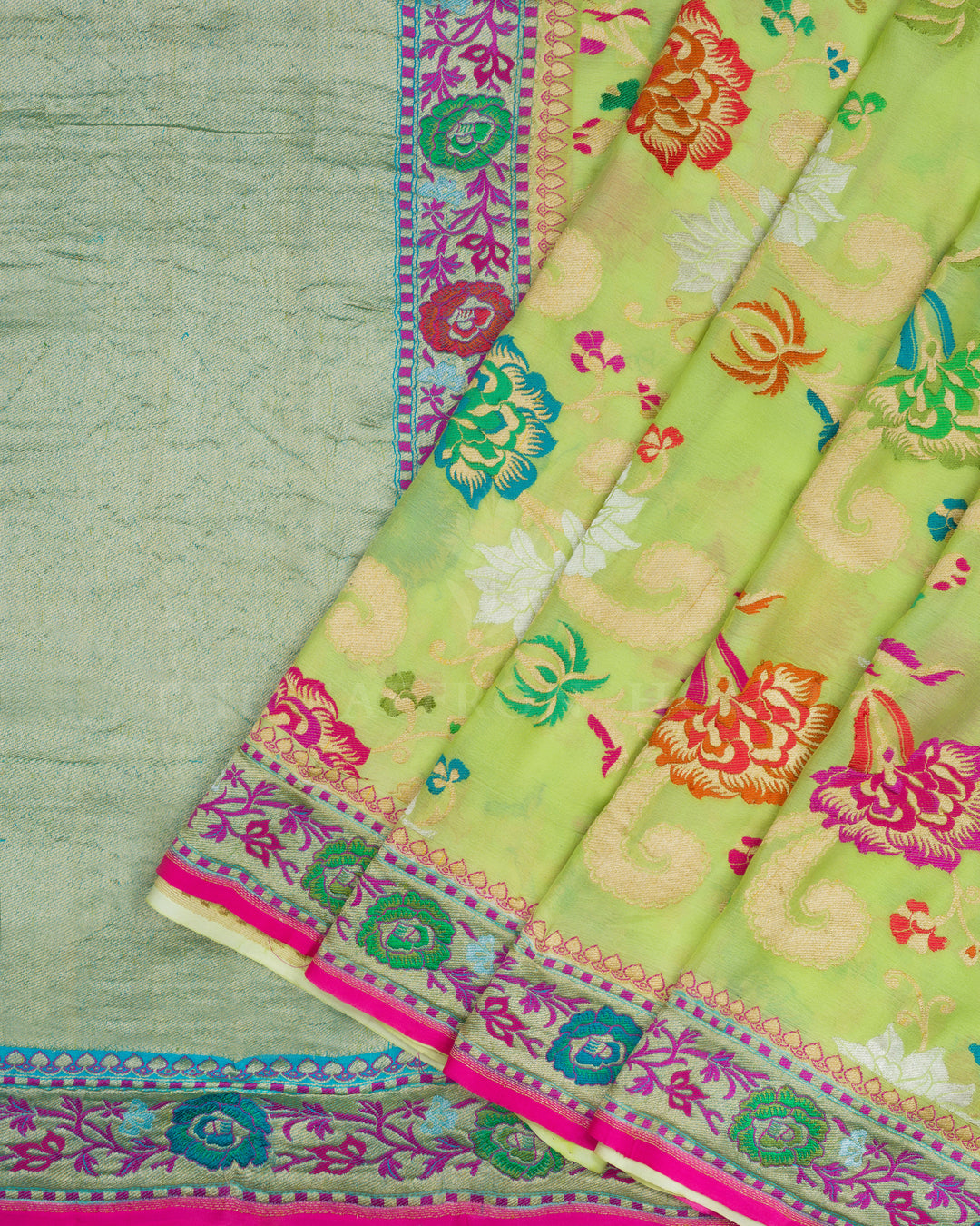 Light Parrot Green Handwoven Banarasi Georgette Saree - TSH846006