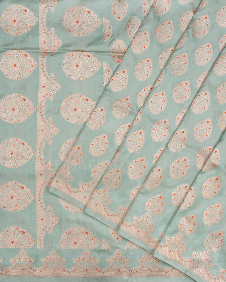 Pastel Sea Green Handwoven Banarasi Silk Saree - TSH2506136-view2