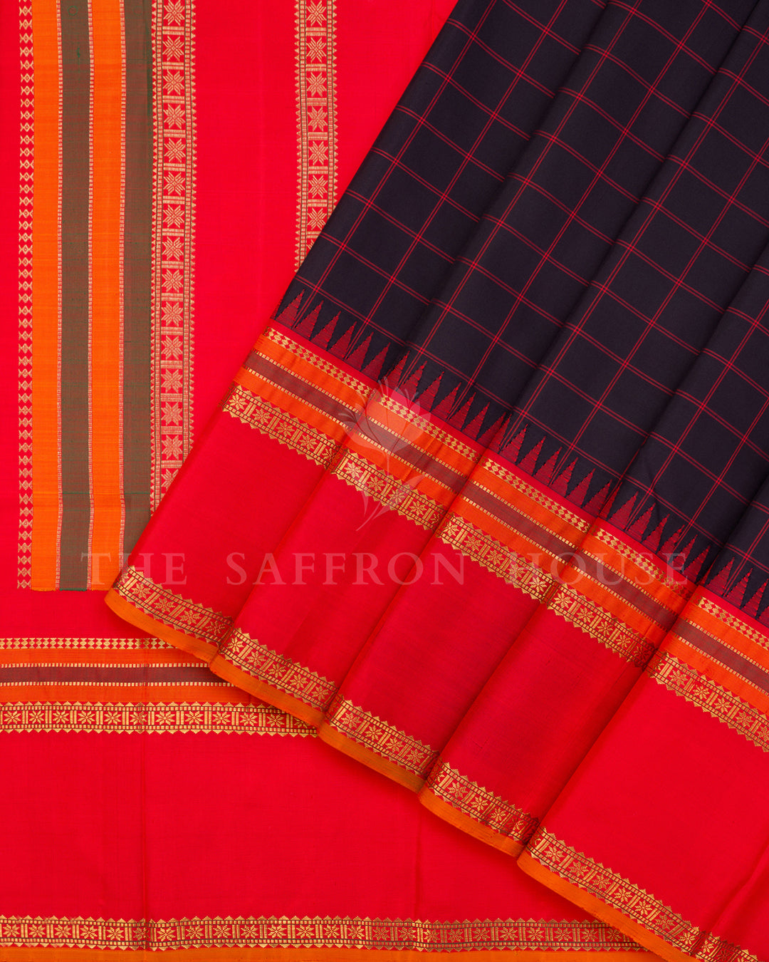 Black & Red Kanchivaram Silk Saree