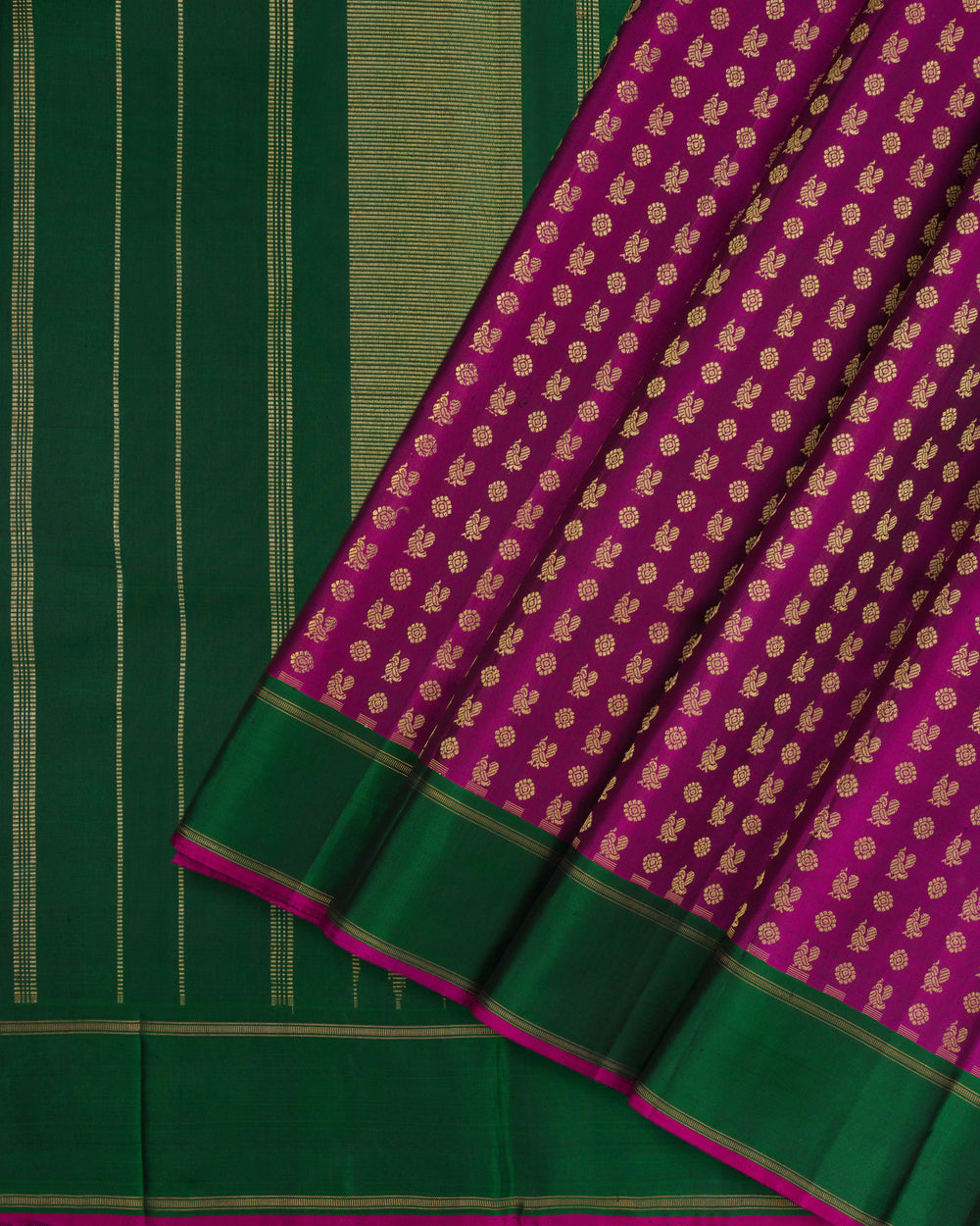 Purple And Bottle Green Handwoven Korvai Kanjivaram Silk Saree - TSH2506208