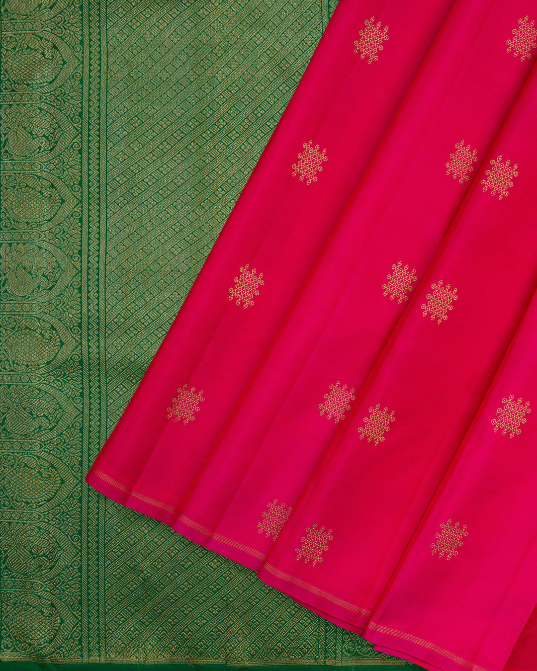 Rani Pink And Bottle Green No Border Handwoven Kanjivaram Silk Saree - TSH2506227